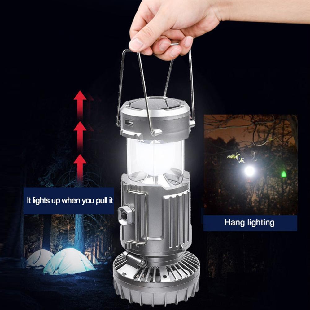 Portable Outdoor LED Camping Lantern With Fan Solar Charge Rechargeable Light Hanging Tent Lamp Flashlight