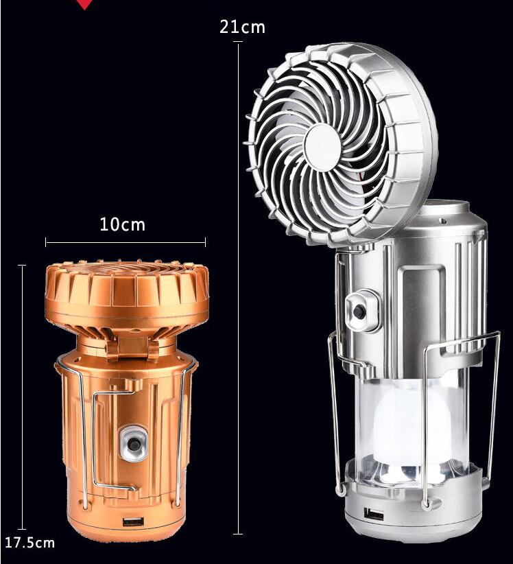 Portable Outdoor LED Camping Lantern With Fan Solar Charge Rechargeable Light Hanging Tent Lamp Flashlight