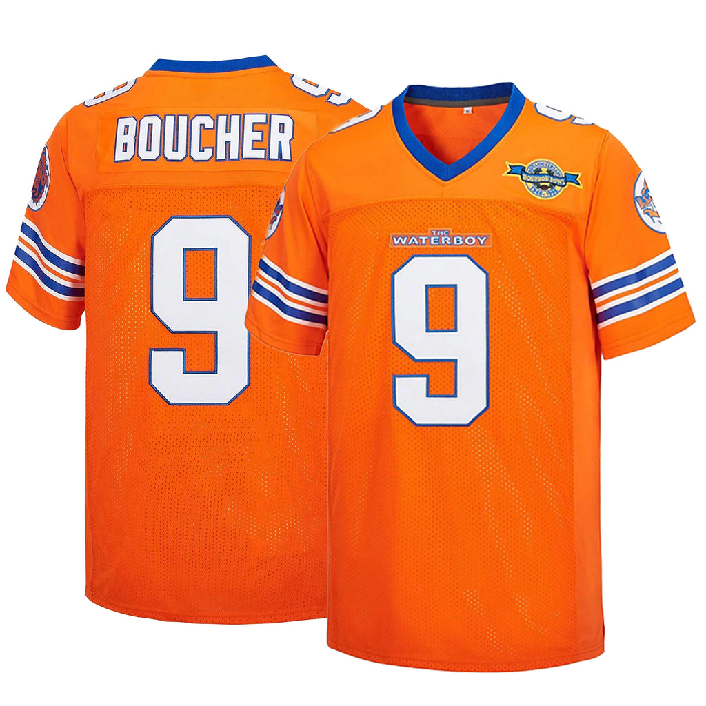 Men's #9 Bobby Boucher The Waterboy Adam Sandler Movie Mud Dogs Bourbon Bowl Football Jersey，Letter Embroidery Rugby Jersey，Holiday Gift