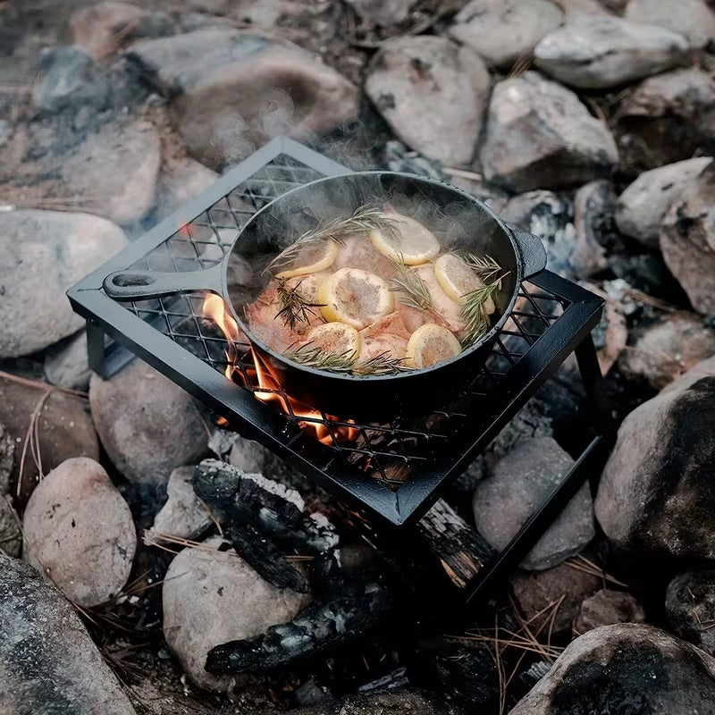 Portable folding barbecue grill, barbecue grill, bonfire rack, specially designed for outdoor camping bonfire cooking. For use in camps with open fire pits. good gifts