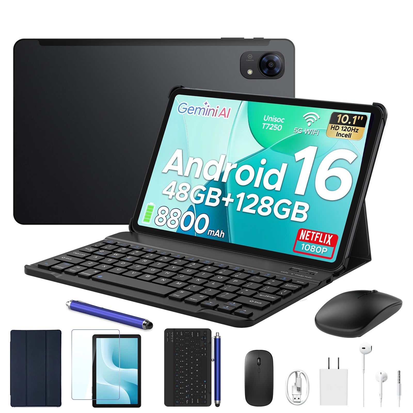 P10 Pro Android 16 Tablets  2 in 1 Tablet PC 10'' 120Hz Display 48GB(8+40)+128GB