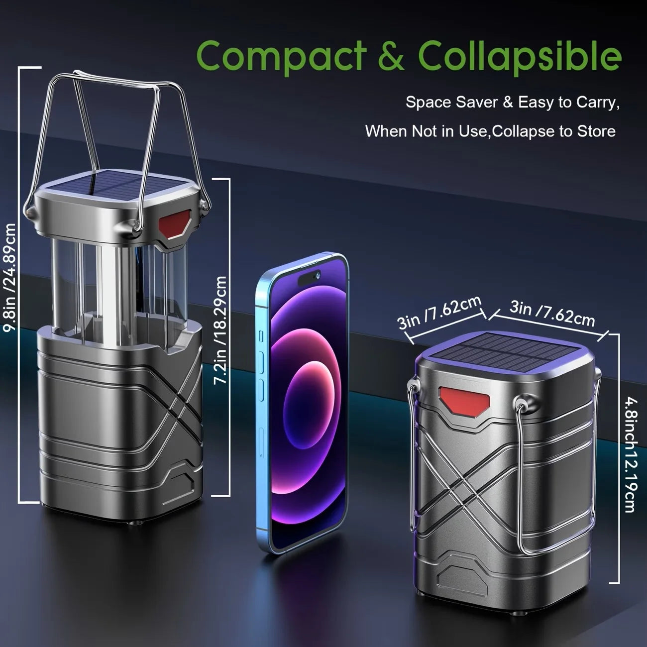 Solar Camping Lantern 2/4-Pack, Rechargeable LED with Flashlight, USB-C & Solar Powered, Collapsible for Outdoor,