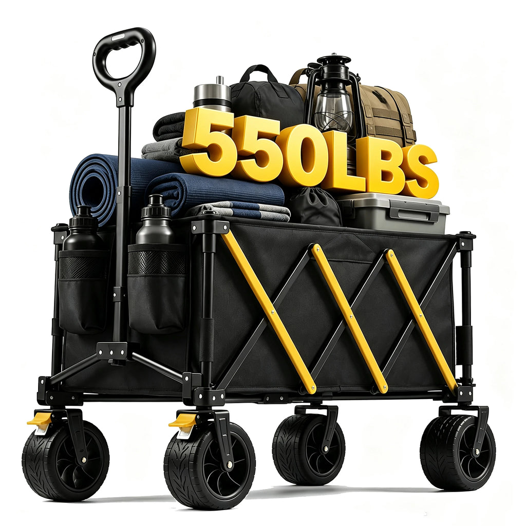 Heavy Duty Large Capacity Folding Wagon Cart，Outdoor Utility Camping Trolley，Portable Picnic Beach Cart，All-Terrain 360°Wheels Utility Cart for Camping, Shopping, Garden And Outdoor Use