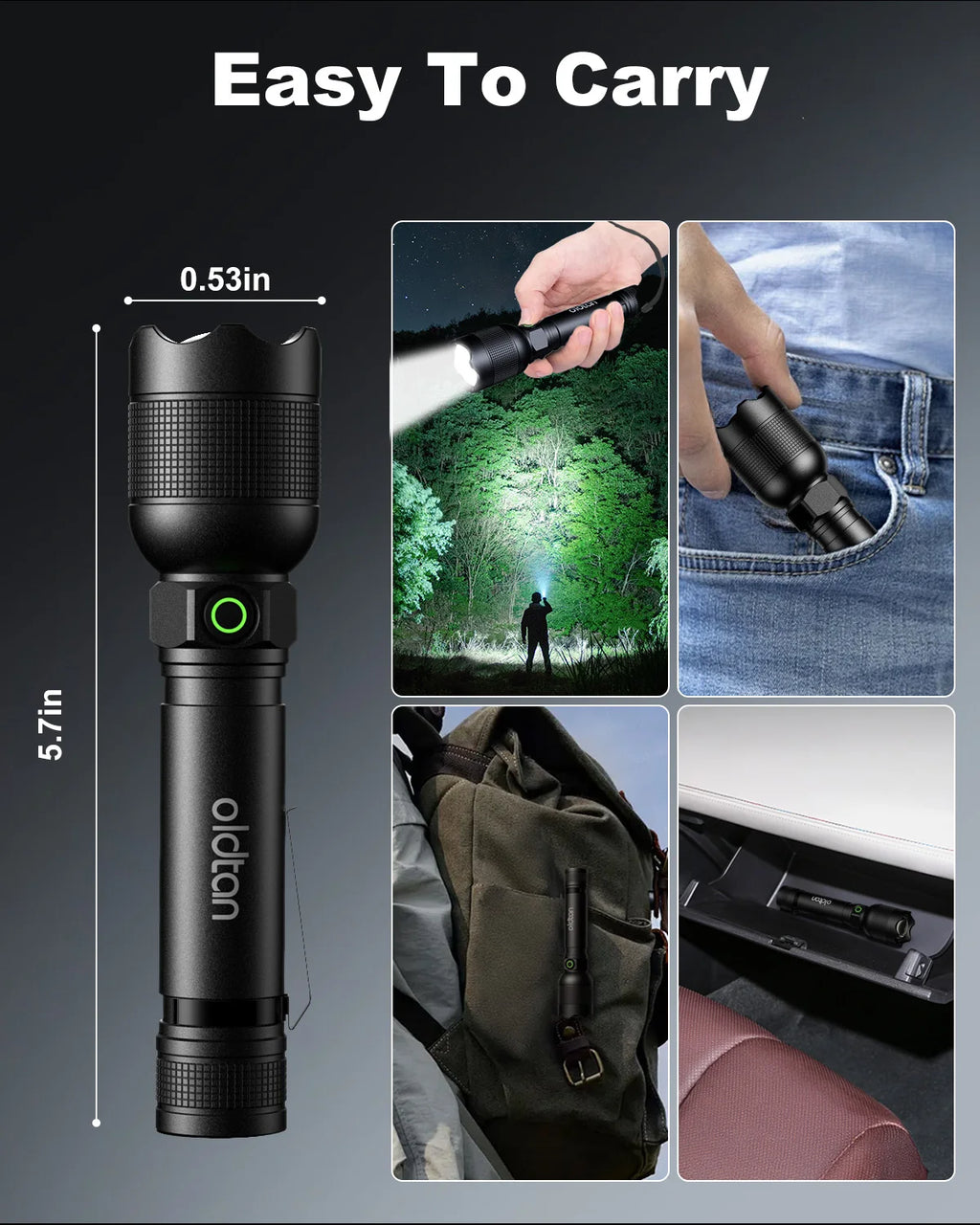 2pcs Most Powerful Led Flashlights 1000LM Built-in Battery Flash Light Zoomable Protable Super Bright Tactical Torch 5000mah for Outdoors/Camping/Emergency