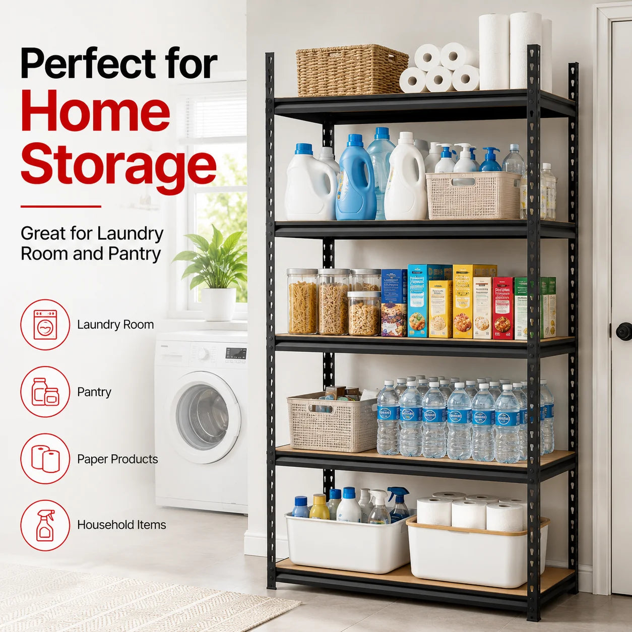 5-Tier Garage Storage Shelving Unit, 440 lb per Shelf, Heavy Duty Adjustable Metal Rack with MDF Shelves for Garage Basement Laundry Room