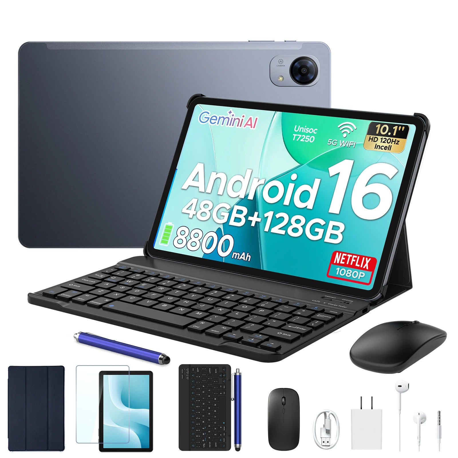 P10 Pro Android 16 Tablets  2 in 1 Tablet PC 10'' 120Hz Display 48GB(8+40)+128GB