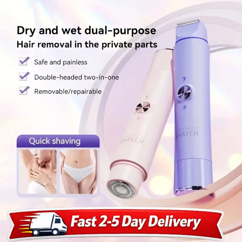2 in 1 Electric Hair Trimmer for Women Dual Head USB Charging Cordless Wet Dry Body Facial Bikini Shaver Portable