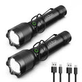 2pcs Most Powerful Led Flashlights 1000LM Built-in Battery Flash Light Zoomable Protable Super Bright Tactical Torch 5000mah for Outdoors/Camping/Emergency