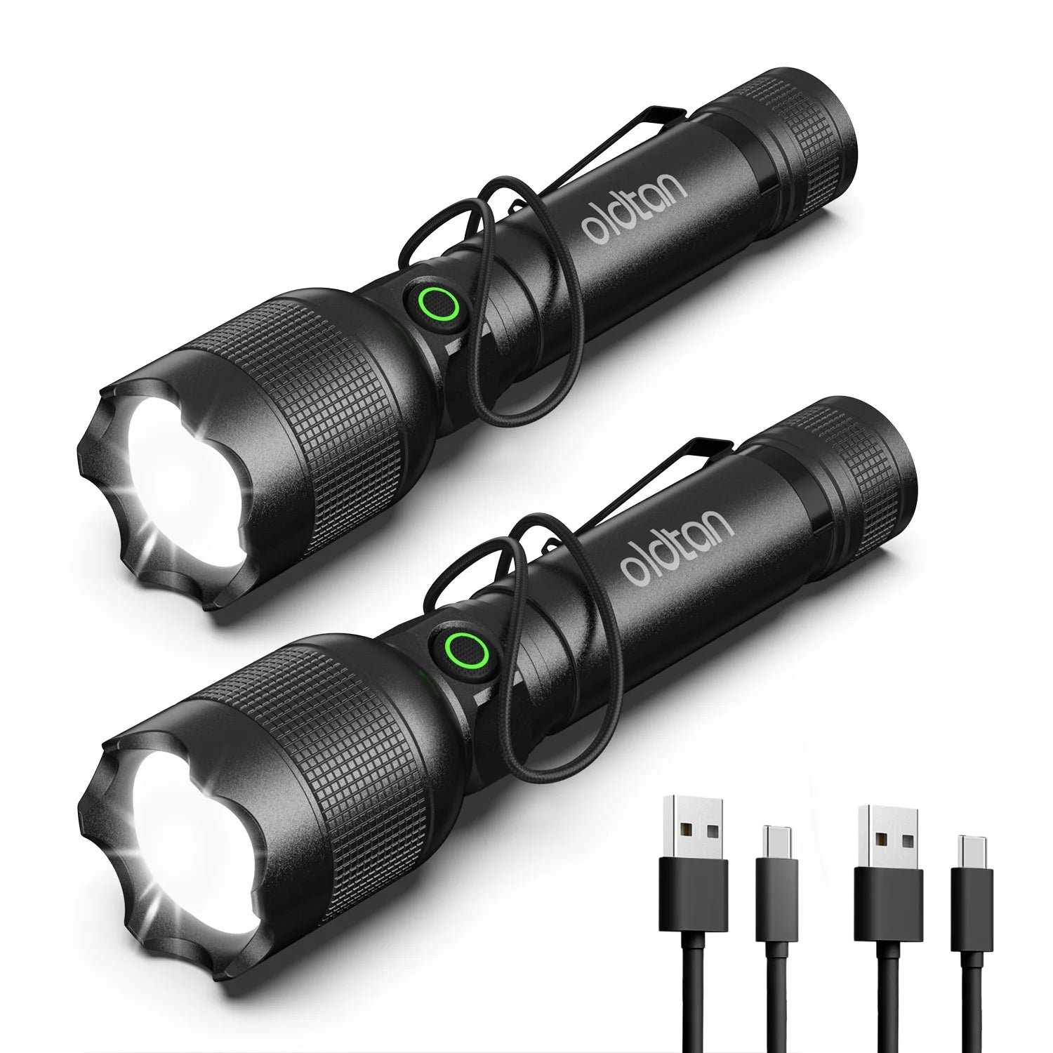 2pcs Most Powerful Led Flashlights 1000LM Built-in Battery Flash Light Zoomable Protable Super Bright Tactical Torch 5000mah for Outdoors/Camping/Emergency