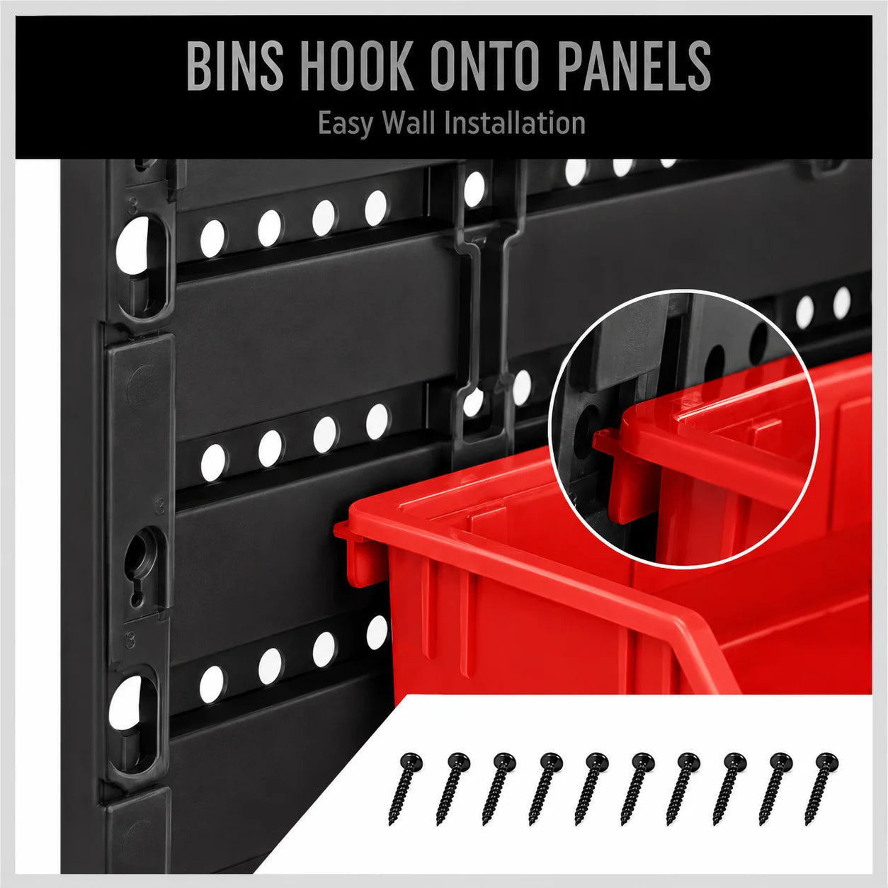 30-Bin Wall Mounted Small Parts Organizer, Garage Tool Storage Rack System with 2 Louvered Wall Panels, Stackable Plastic Bins for Screws, Nuts, Bolts, Nails