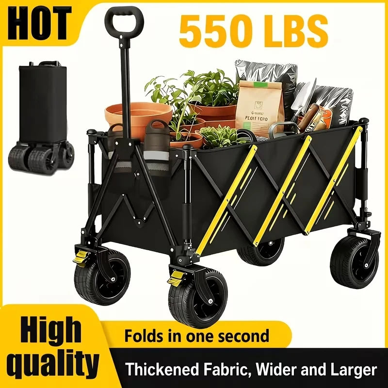 Heavy Duty Large Capacity Folding Wagon Cart，Outdoor Utility Camping Trolley，Portable Picnic Beach Cart，All-Terrain 360°Wheels Utility Cart for Camping, Shopping, Garden And Outdoor Use