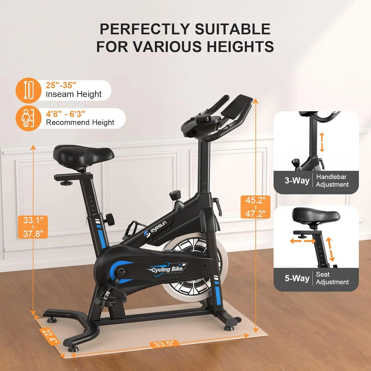 Exercise Bikes for Home,Spin Bike with Adjustable Magnetic,Brake Pad Resistance Silent Belt Drive,350lbs/300lbs Weight Capacity &Upgraded Version Seat for Home Cardio&Weight Loss(QM-530W)