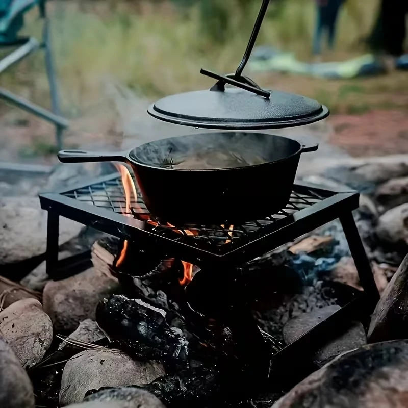 Portable folding barbecue grill, barbecue grill, bonfire rack, specially designed for outdoor camping bonfire cooking. For use in camps with open fire pits. good gifts