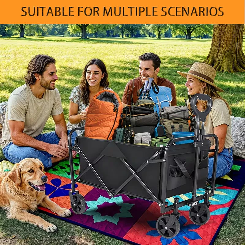 680Lbs/350Lbs/As Well As Lightweight Heavy Duty Folding Wagon Cart, All Terrain Collapsible Utility Wagon with Wheels, Large Capacity Folding Garden Cart for Camping, Shopping, Sports, Beach, Yard & Outdoor Use, Black Cart