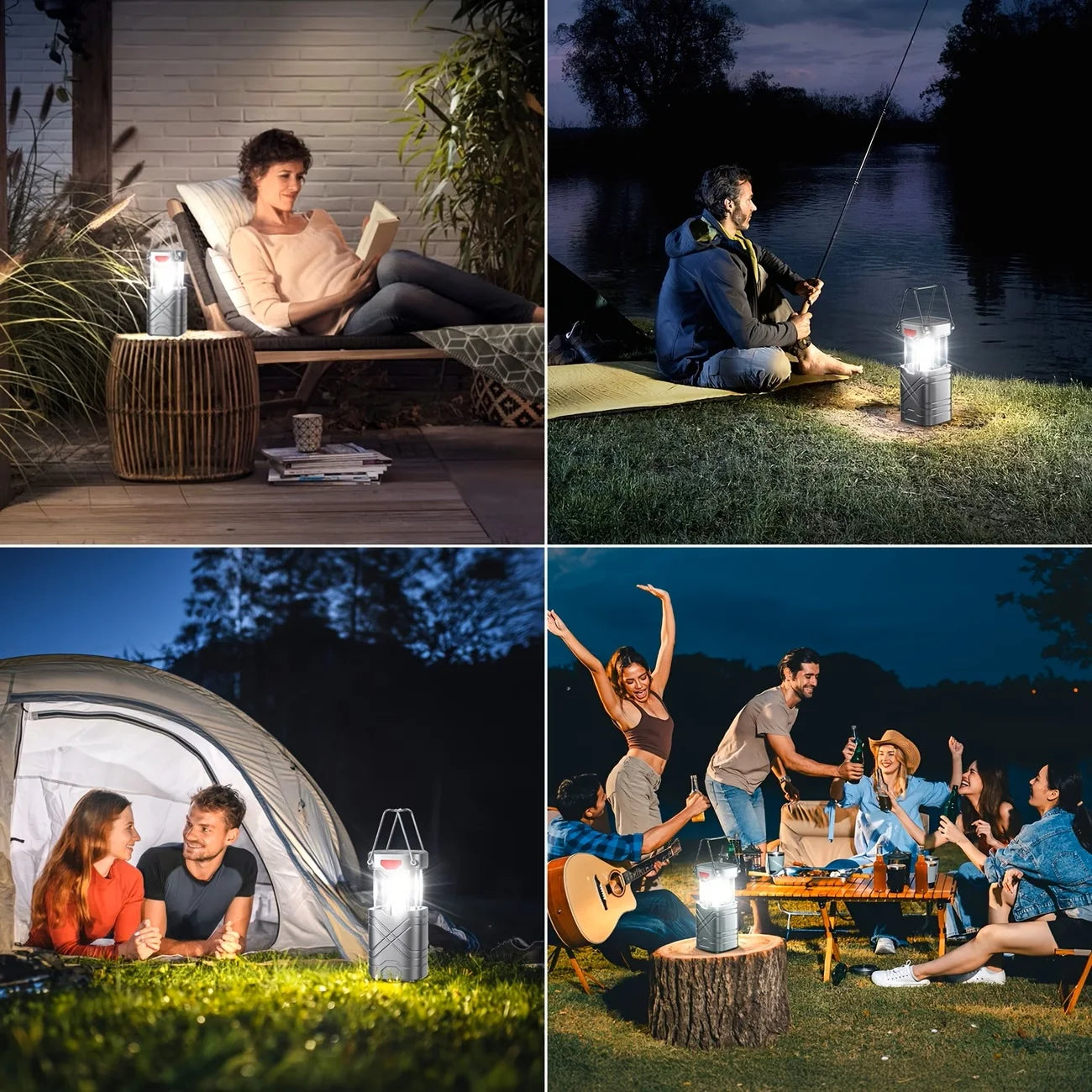 Solar Camping Lantern 2/4-Pack, Rechargeable LED with Flashlight, USB-C & Solar Powered, Collapsible for Outdoor,
