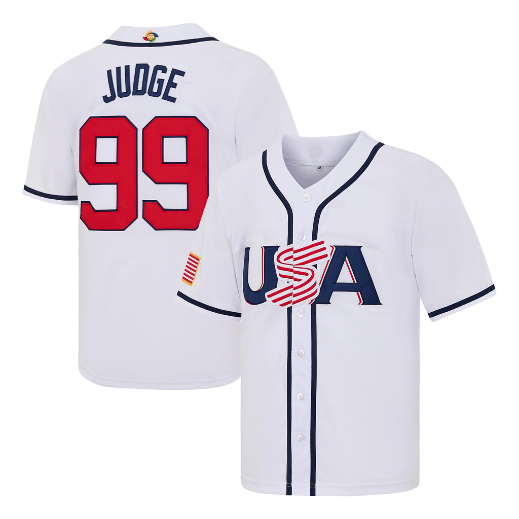 Men's Aaron Judge #99 USA White Baseball Jersey, Exquisite Full Embroidery Jersey, WBC World Classic National Team Fan Apparel, Game Day Casual Sports Shirt
