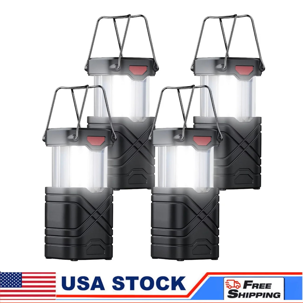 Solar Camping Lantern 2/4-Pack, Rechargeable LED with Flashlight, USB-C & Solar Powered, Collapsible for Outdoor,
