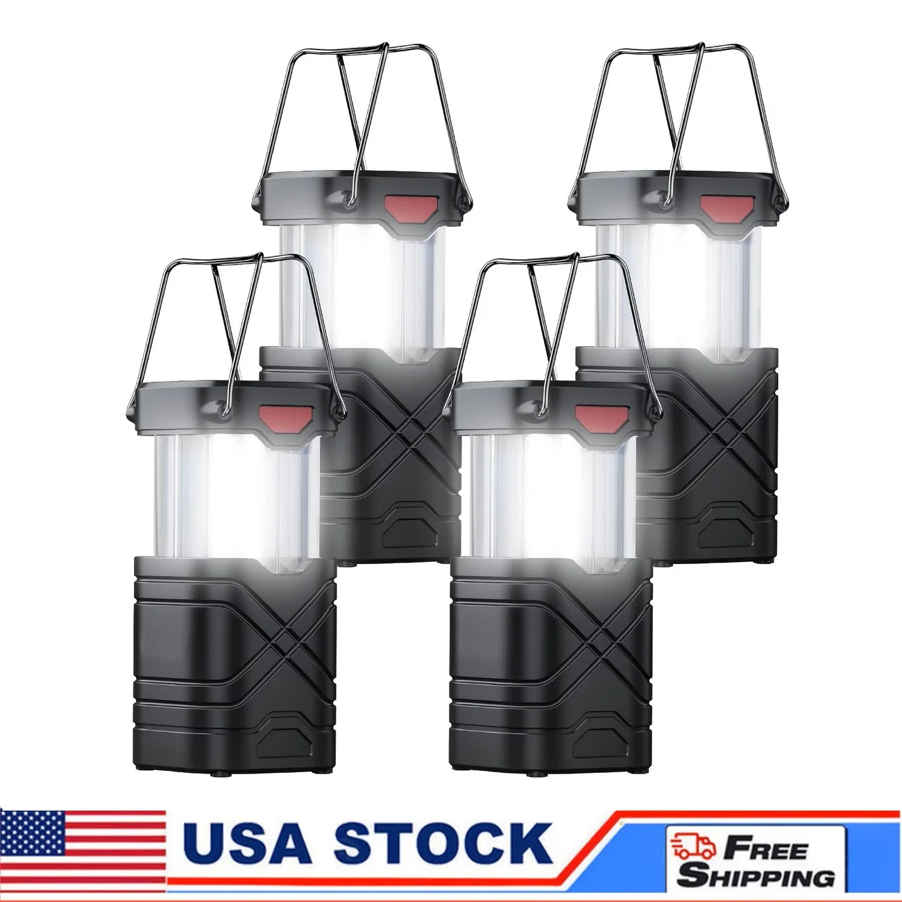 Solar Camping Lantern 2/4-Pack, Rechargeable LED with Flashlight, USB-C & Solar Powered, Collapsible for Outdoor,