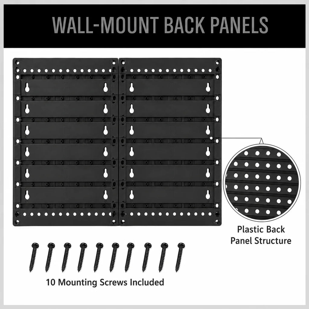 30-Bin Wall Mounted Small Parts Organizer, Garage Tool Storage Rack System with 2 Louvered Wall Panels, Stackable Plastic Bins for Screws, Nuts, Bolts, Nails