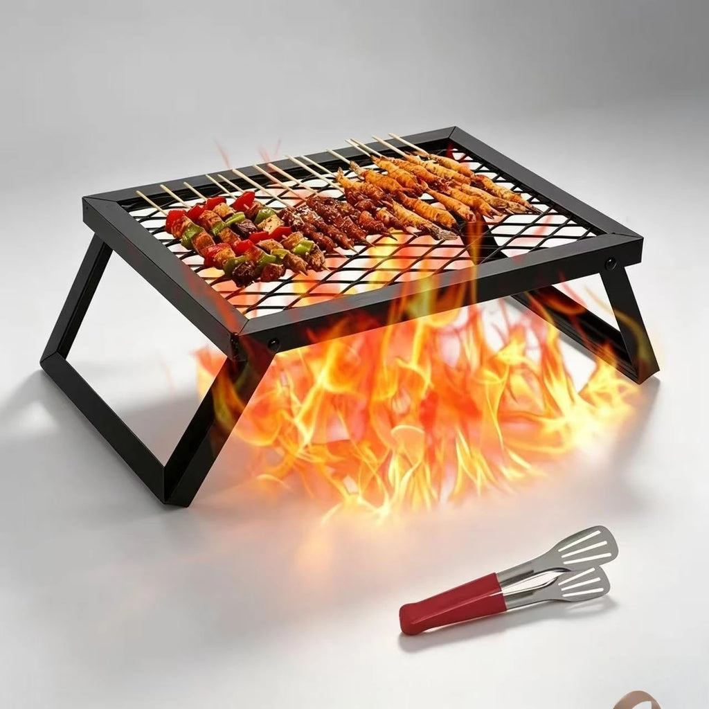 Portable folding barbecue grill, barbecue grill, bonfire rack, specially designed for outdoor camping bonfire cooking. For use in camps with open fire pits. good gifts