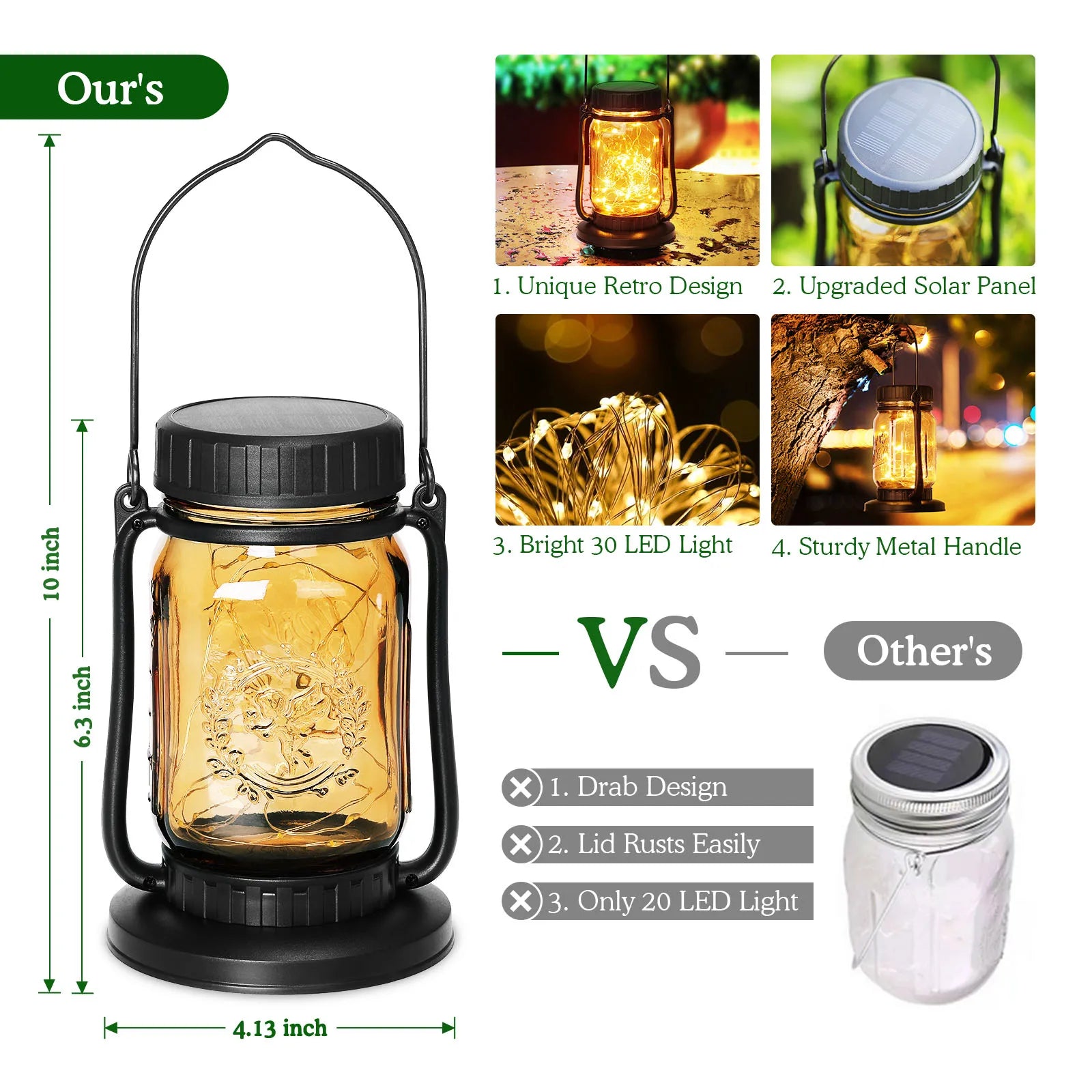 10'' Solar Powered Integrated LED Outdoor Lantern