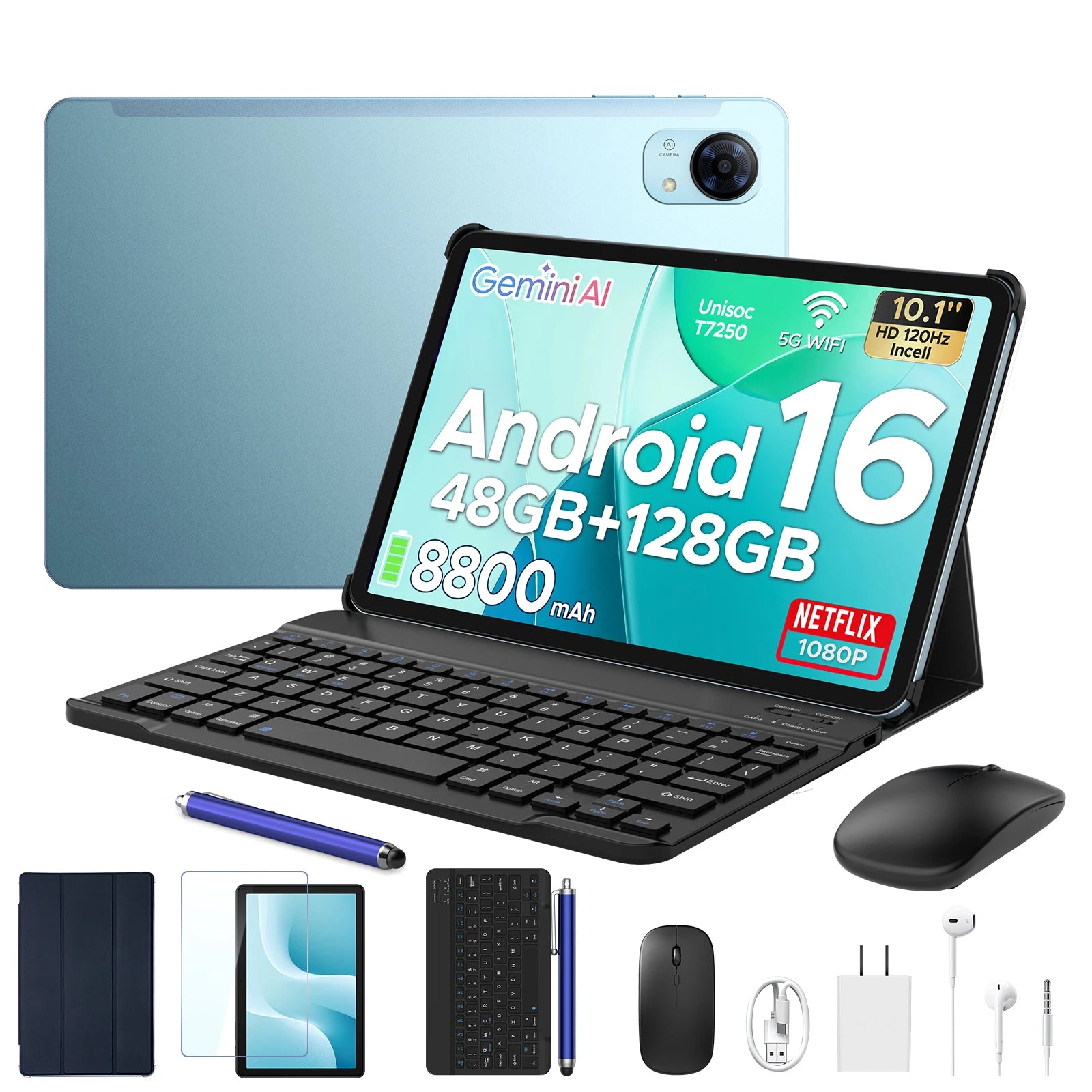 P10 Pro Android 16 Tablets  2 in 1 Tablet PC 10'' 120Hz Display 48GB(8+40)+128GB