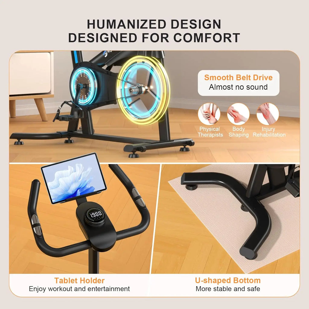 Exercise Bikes for Home,Spin Bike with Adjustable Magnetic,Brake Pad Resistance Silent Belt Drive,350lbs/300lbs Weight Capacity &Upgraded Version Seat for Home Cardio&Weight Loss(QM-530W)