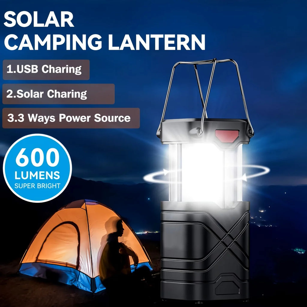 Solar Camping Lantern 2/4-Pack, Rechargeable LED with Flashlight, USB-C & Solar Powered, Collapsible for Outdoor,