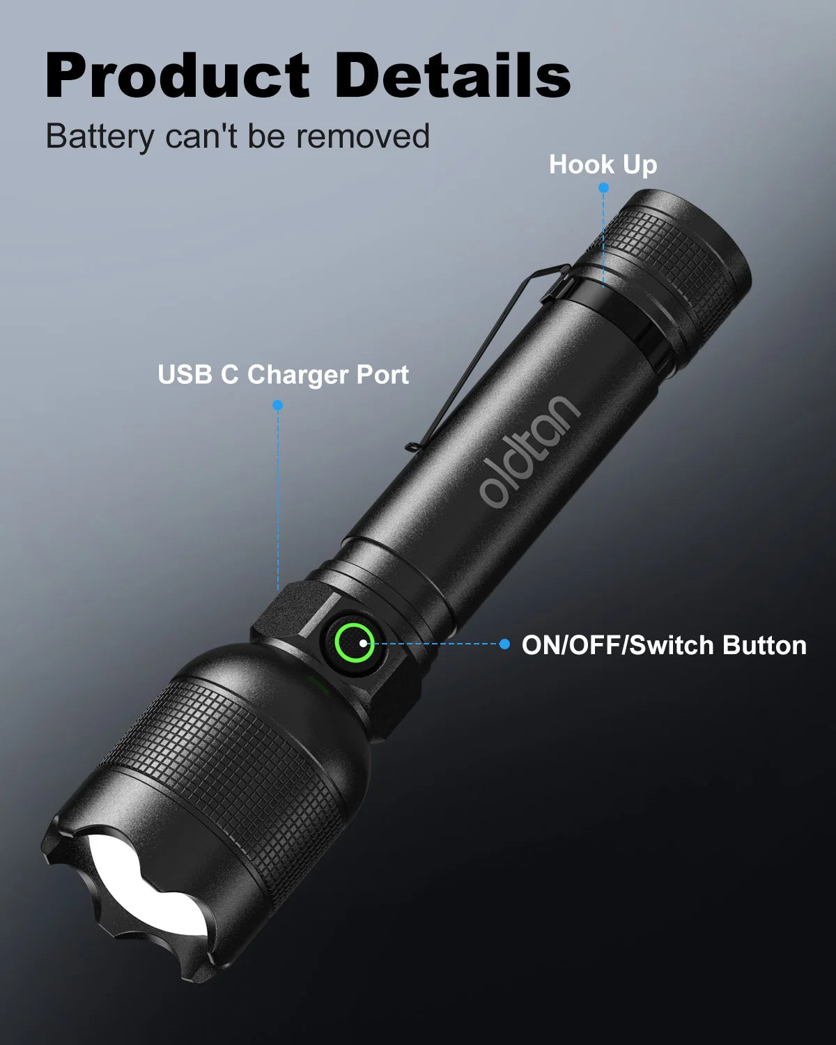 2pcs Most Powerful Led Flashlights 1000LM Built-in Battery Flash Light Zoomable Protable Super Bright Tactical Torch 5000mah for Outdoors/Camping/Emergency