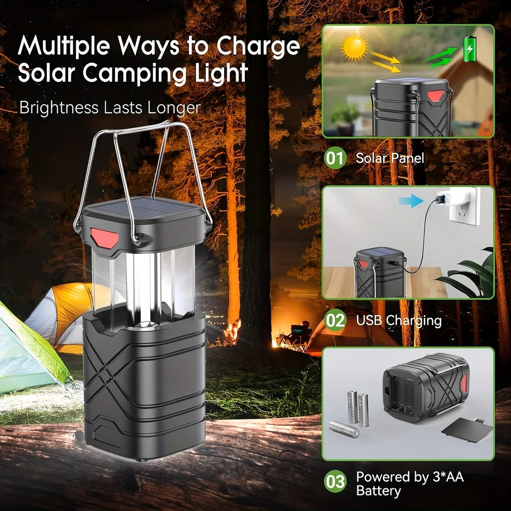 Solar Camping Lantern 2/4-Pack, Rechargeable LED with Flashlight, USB-C & Solar Powered, Collapsible for Outdoor,
