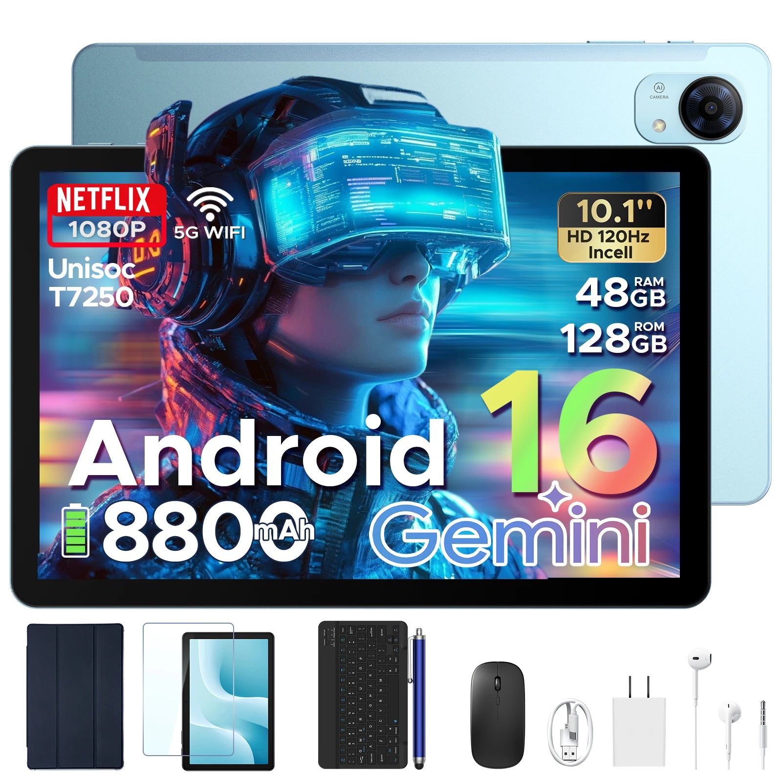 P10 Pro Android 16 Tablets  2 in 1 Tablet PC 10'' 120Hz Display 48GB(8+40)+128GB