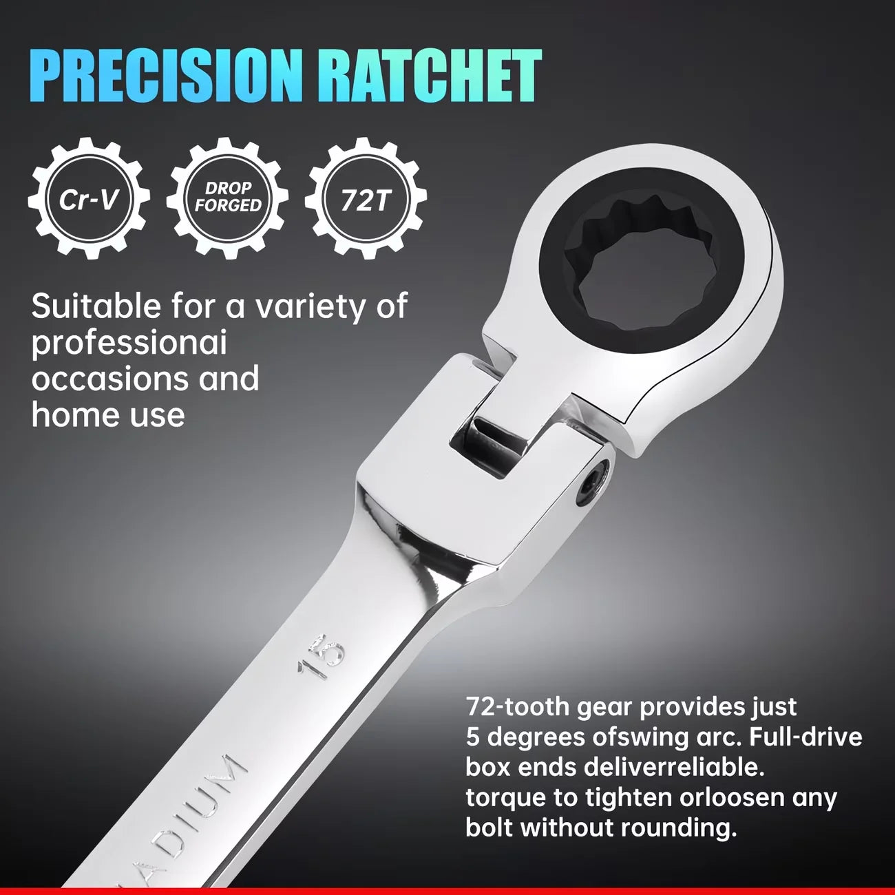 7pcs Ratchet Wrench Tool Set, 72-Tooth with Reversible Adjustable Torque, Multi-Function Car Repair Tool - Suitable for Repair