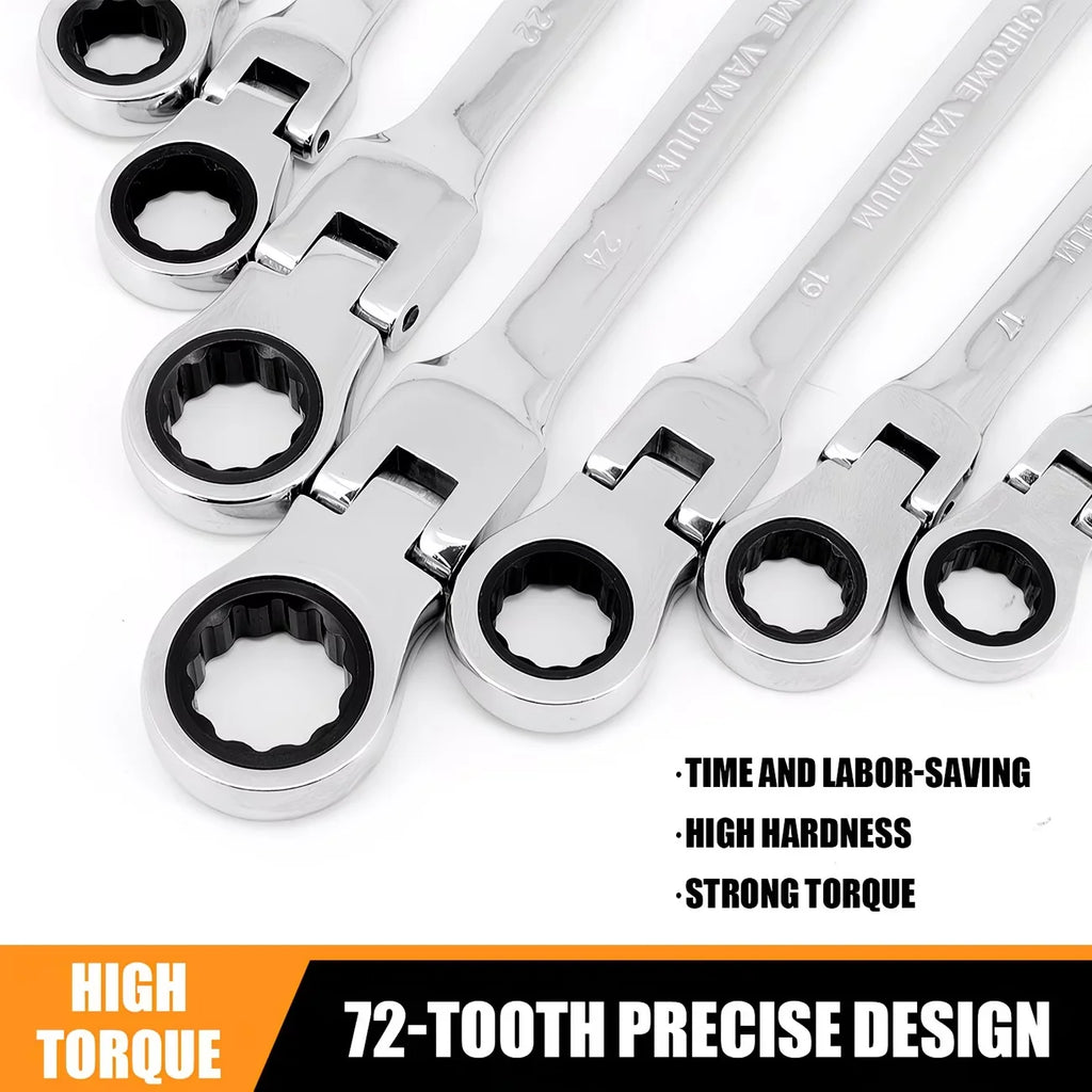 7pcs Ratchet Wrench Tool Set, 72-Tooth with Reversible Adjustable Torque, Multi-Function Car Repair Tool - Suitable for Repair