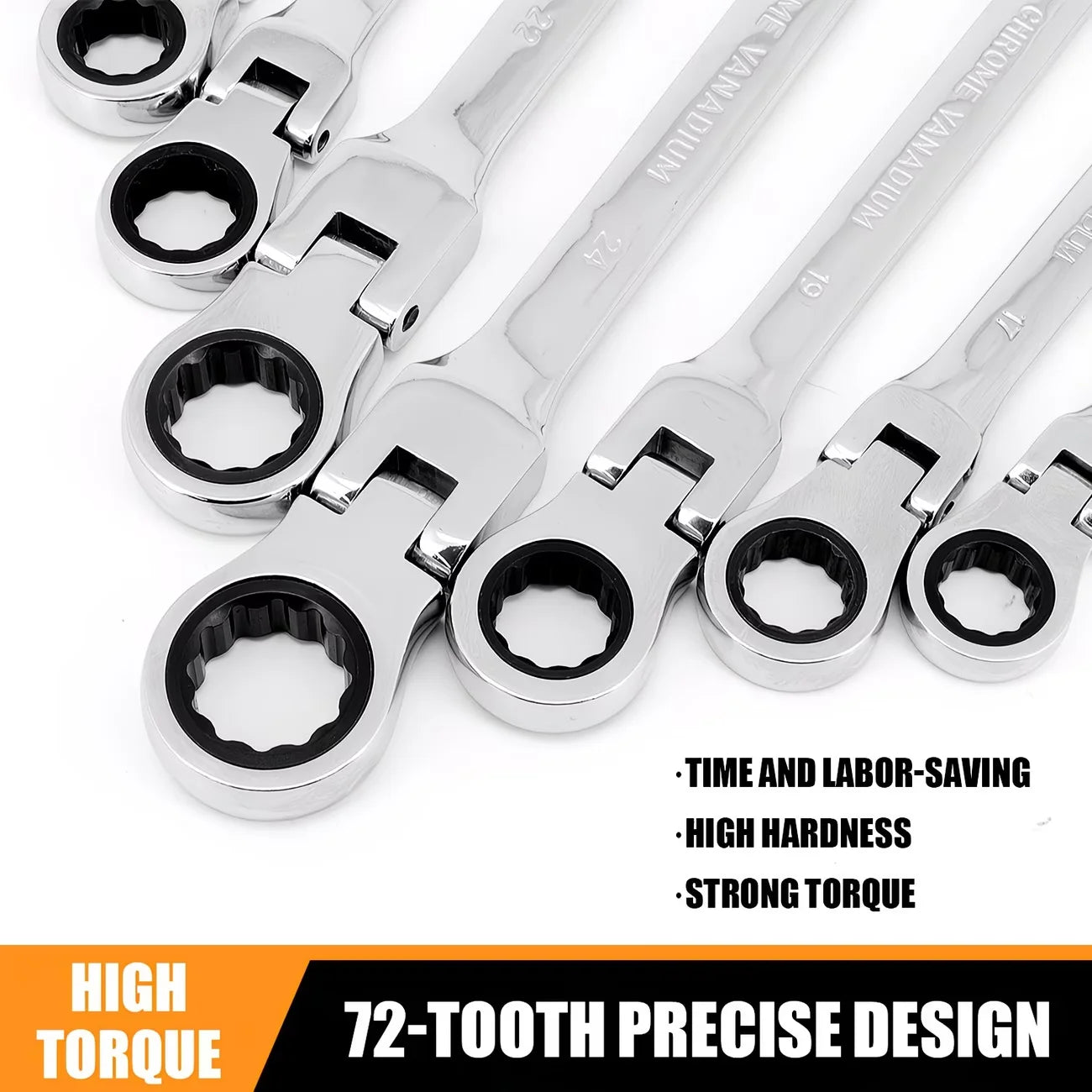 7pcs Ratchet Wrench Tool Set, 72-Tooth with Reversible Adjustable Torque, Multi-Function Car Repair Tool - Suitable for Repair