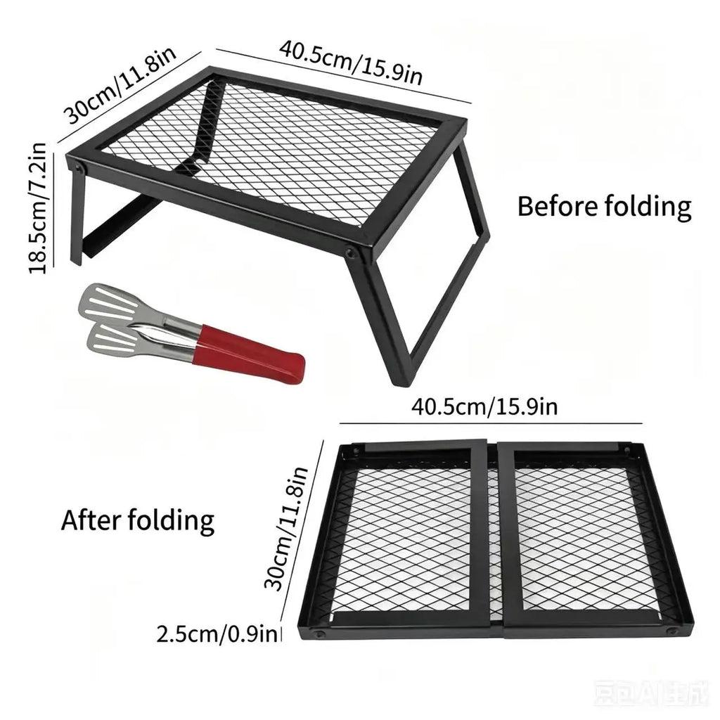 Portable folding barbecue grill, barbecue grill, bonfire rack, specially designed for outdoor camping bonfire cooking. For use in camps with open fire pits. good gifts