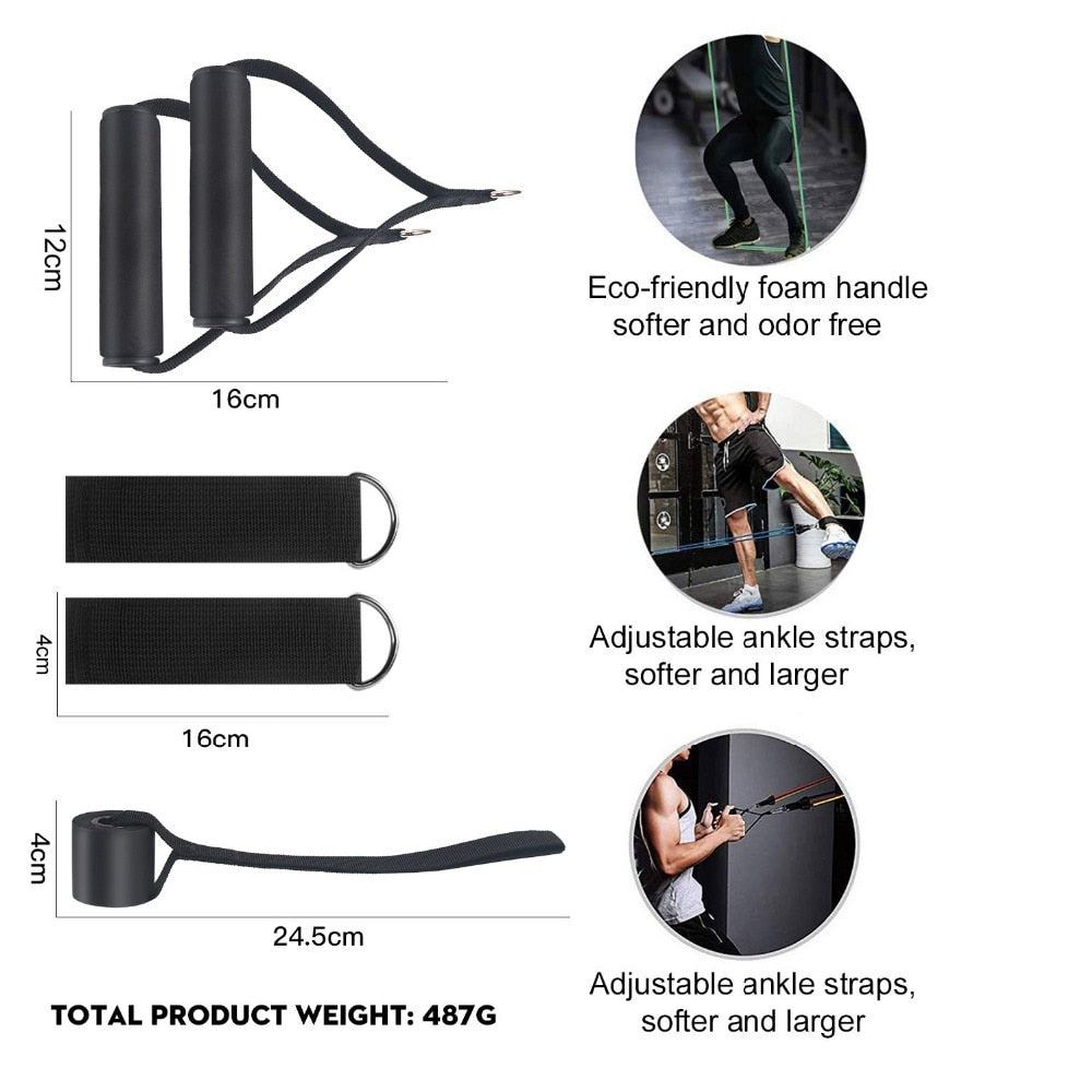 Resistance Bands Set Exercise Bands with Door Anchor Legs Ankle Straps for Resistance Training, Home Workouts
