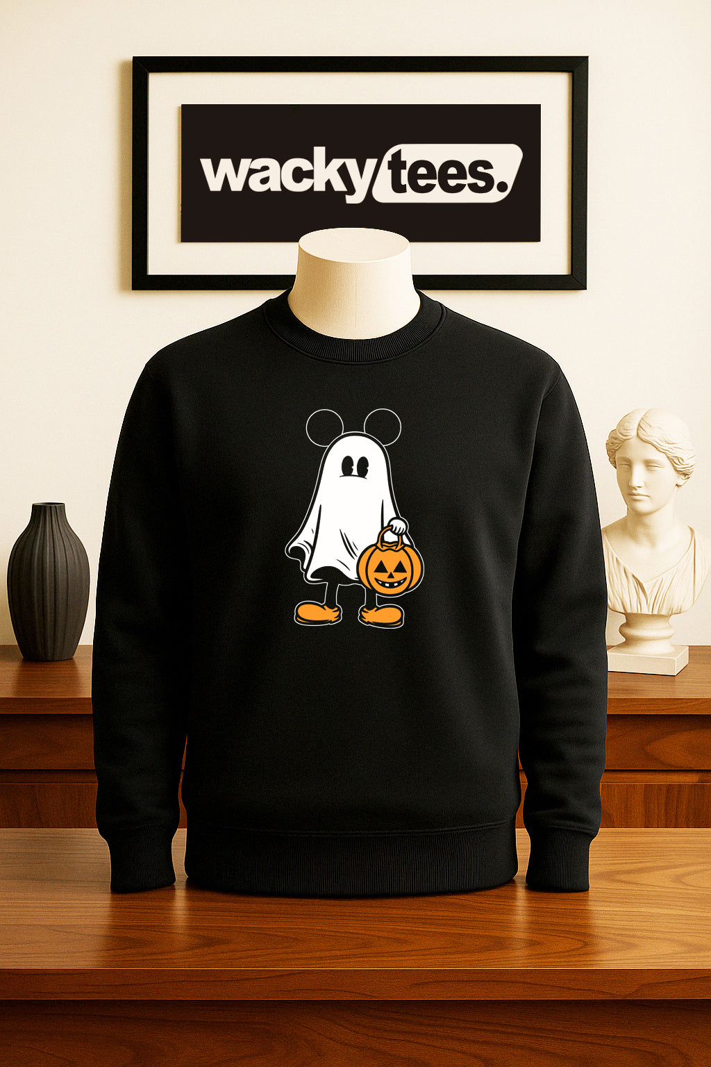 Cute Halloween Male Ghost with Pumpkin Trick Or Treating Graphic Tee Shirt