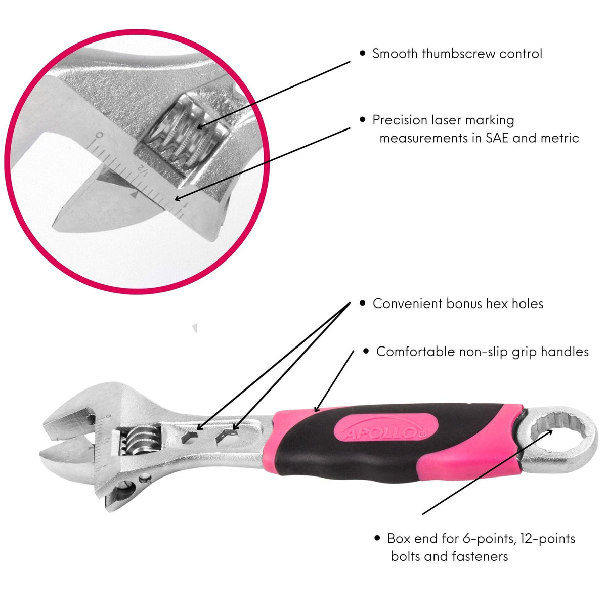 2 Adjustable Wrenches - Pink -