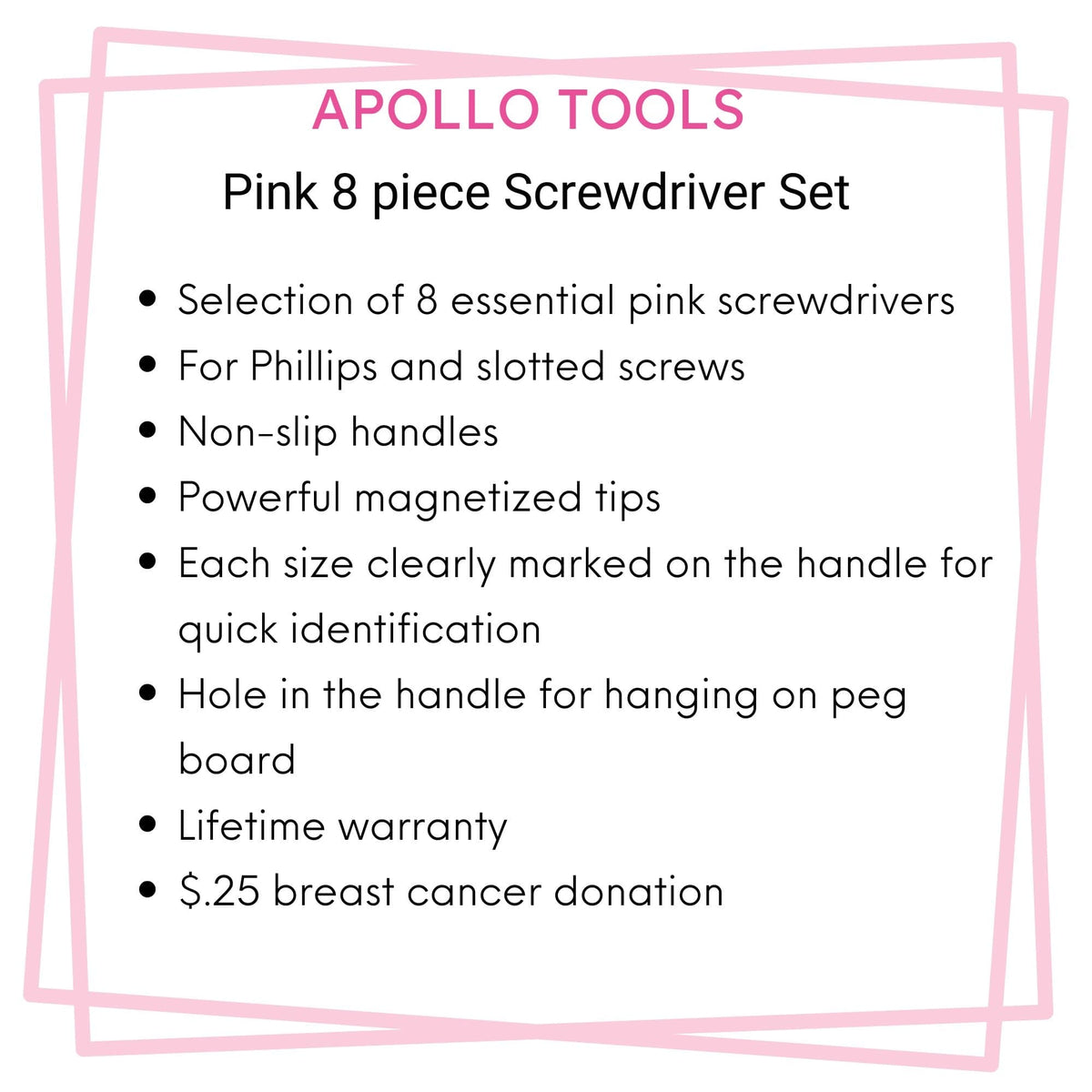 Apollo Tools 8 Pink Essential Screwdriver Set DT5018P