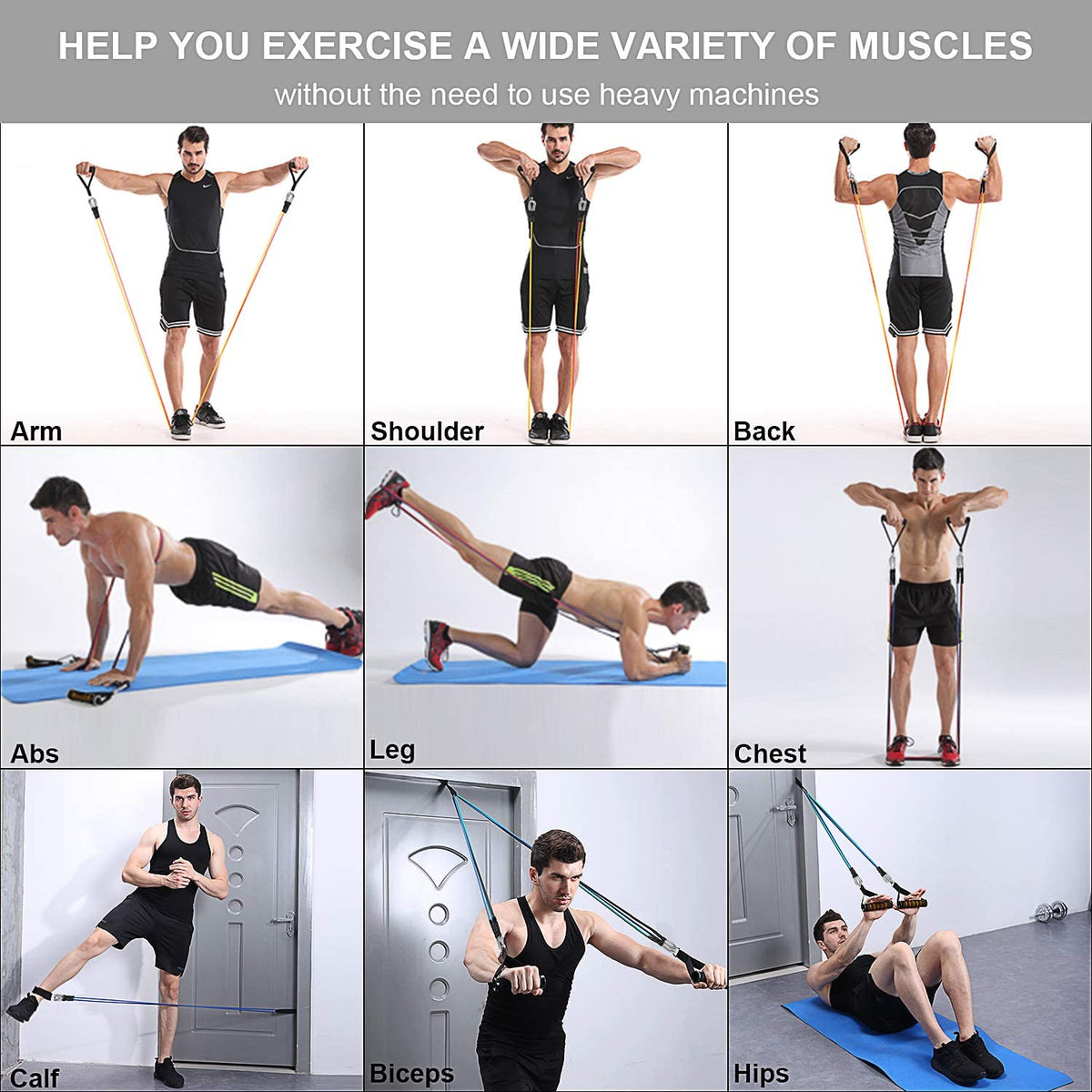 Resistance Bands Set Exercise Bands with Door Anchor Legs Ankle Straps for Resistance Training, Home Workouts