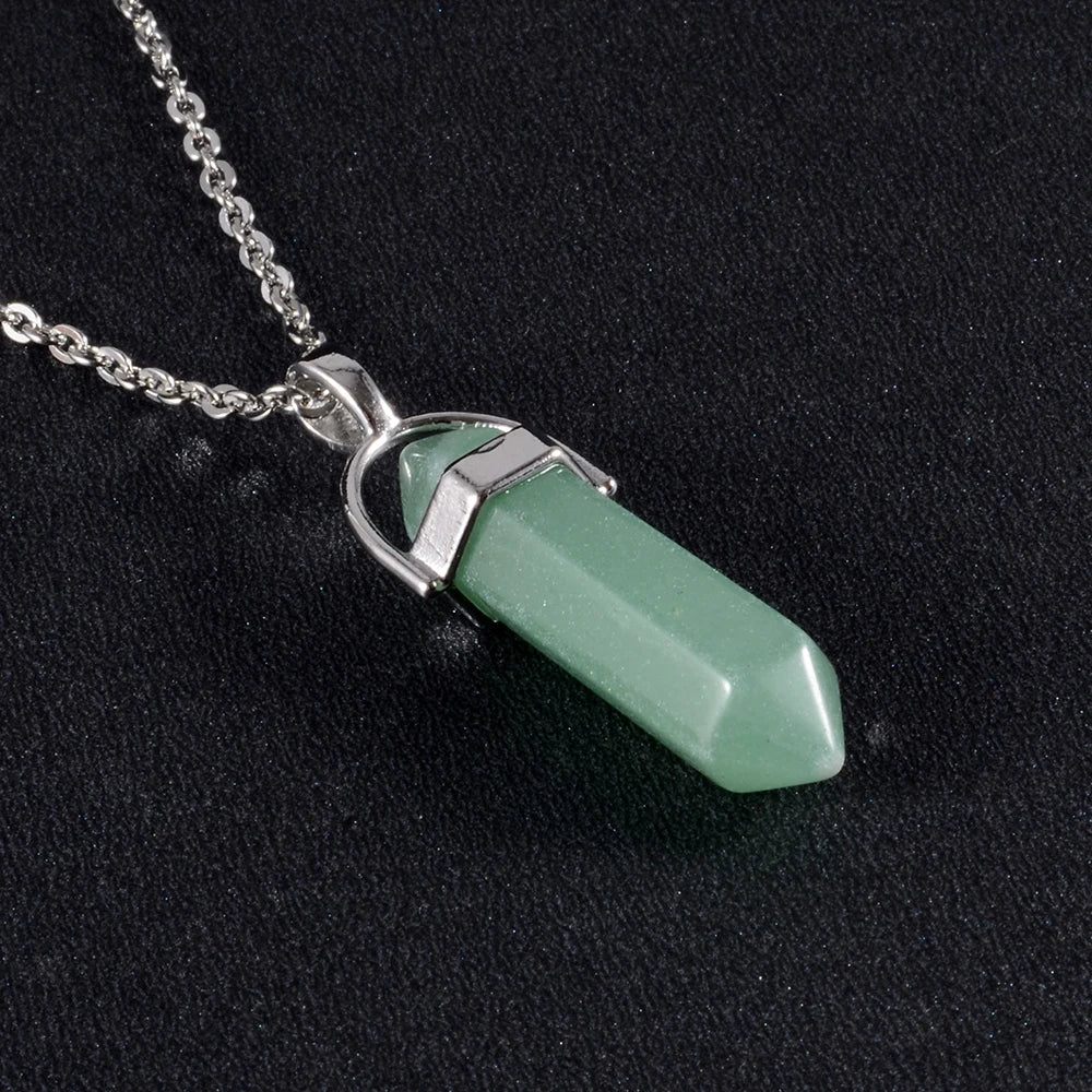 1PCS Natural Quartz Obsidian Crystal Hexagonal Chakra Healing Point Pendulum, Stone Pendant Necklace
