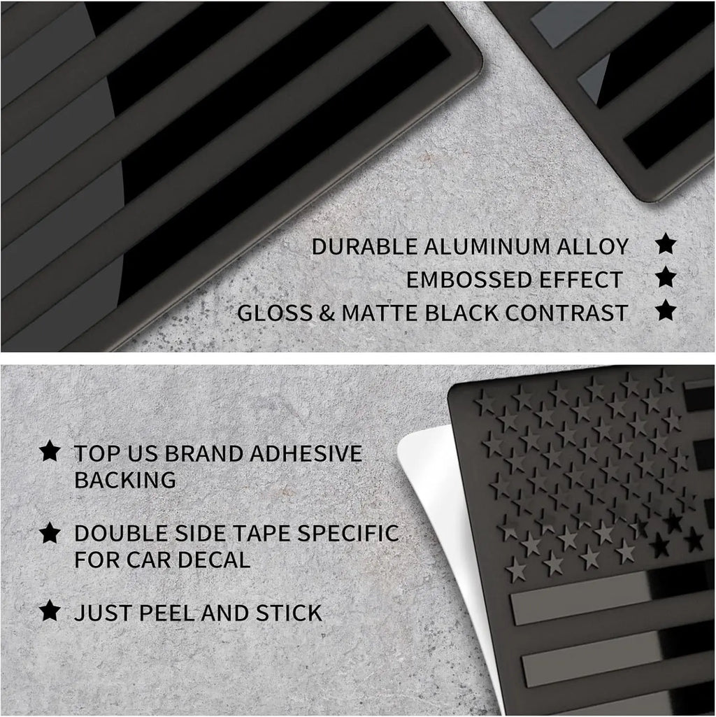 2 Pcs Embossed 3D Metal All Black American Flag Emblem Decal Stickers (1 Pair), Matte Black 5" x 3" Patriotic USA US Flag Car Decals Bumper Stickers for Truck, Window, Motorcycle, Support US Military