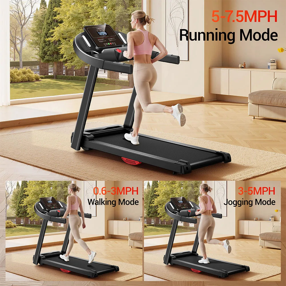 ROBORE P9 Treadmill with Handle, 2.5HP Brushless Motor, 1-12 km/h Speed, 120kg Max Load, 102×38cm Running Belt, LED Display, Heart Rate Monitor, Shock Absorbing Belt, Foldable Compact Home