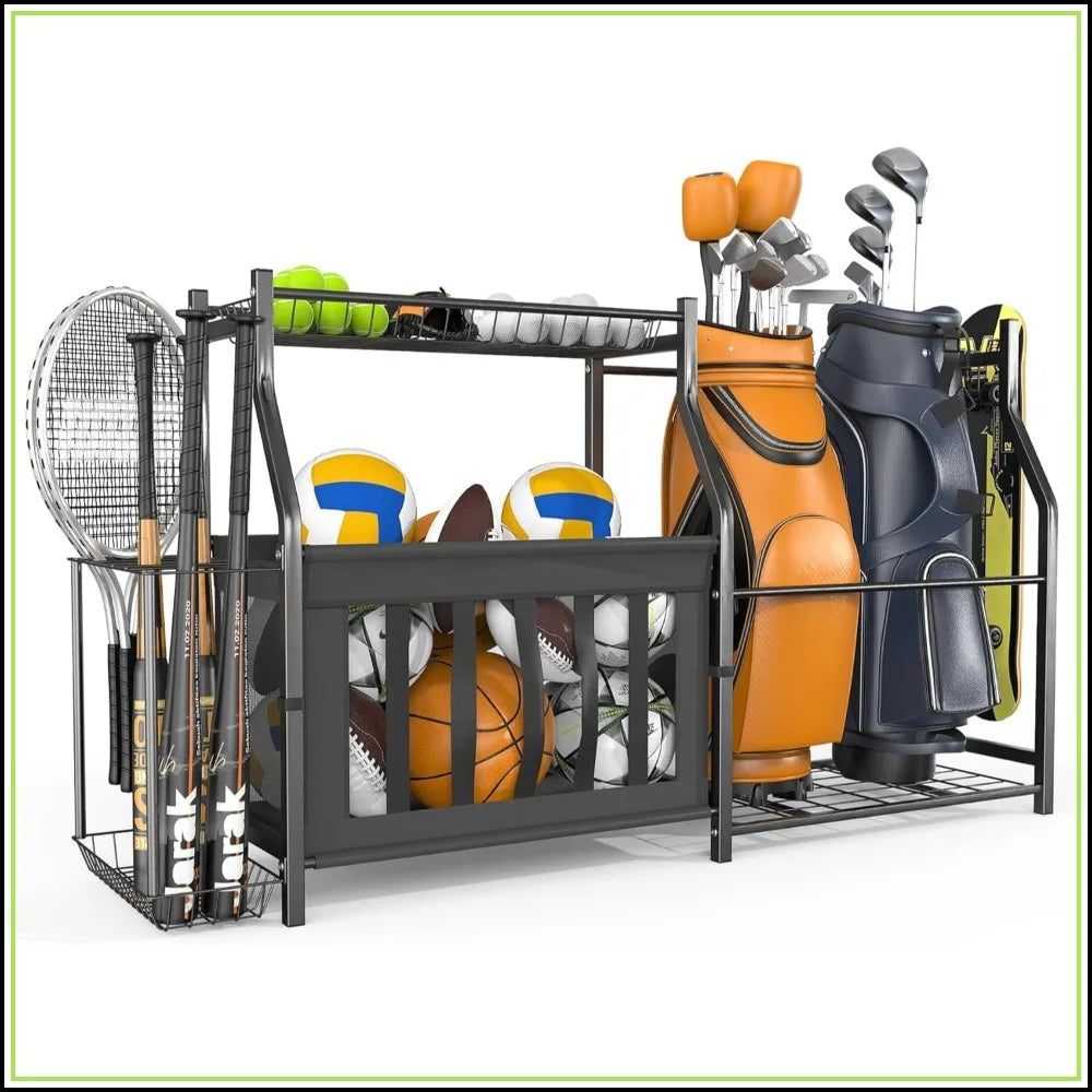 Garage Sports Equipment Organizer, Ball Storage Stand, Indoor Golf Bags Stand for Garage
