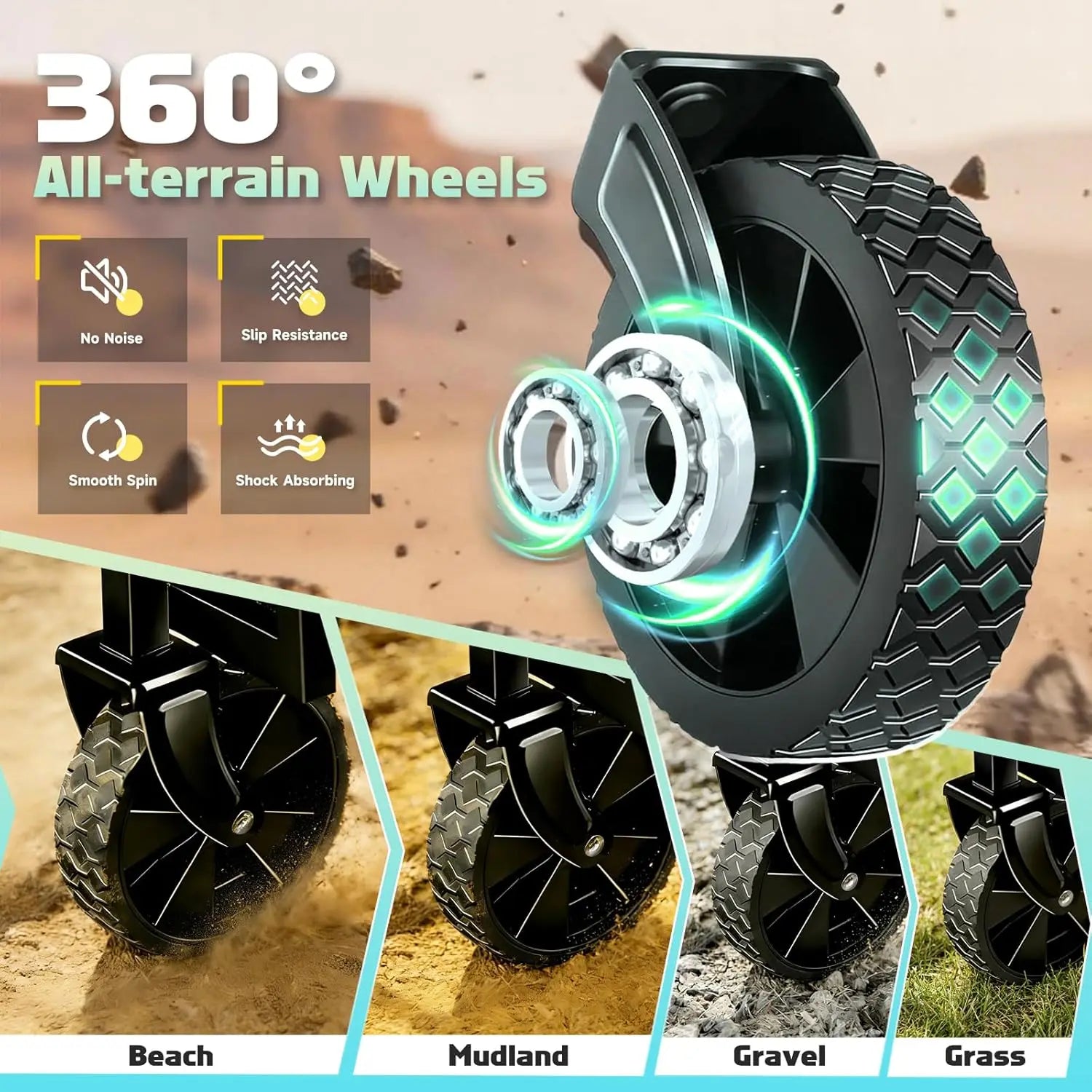 Collapsible Wagon Cart with Wheels Foldable - 360LBS Heavy Duty Folding Utility Wagon for Beach Camping Grocery Shopping