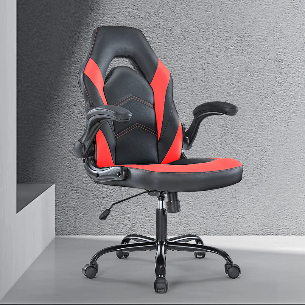 Gaming Chair Ergonomic Office Chair with Swivel Rolling Adjustable PU Leather Racing Chair Flip-up Armrest