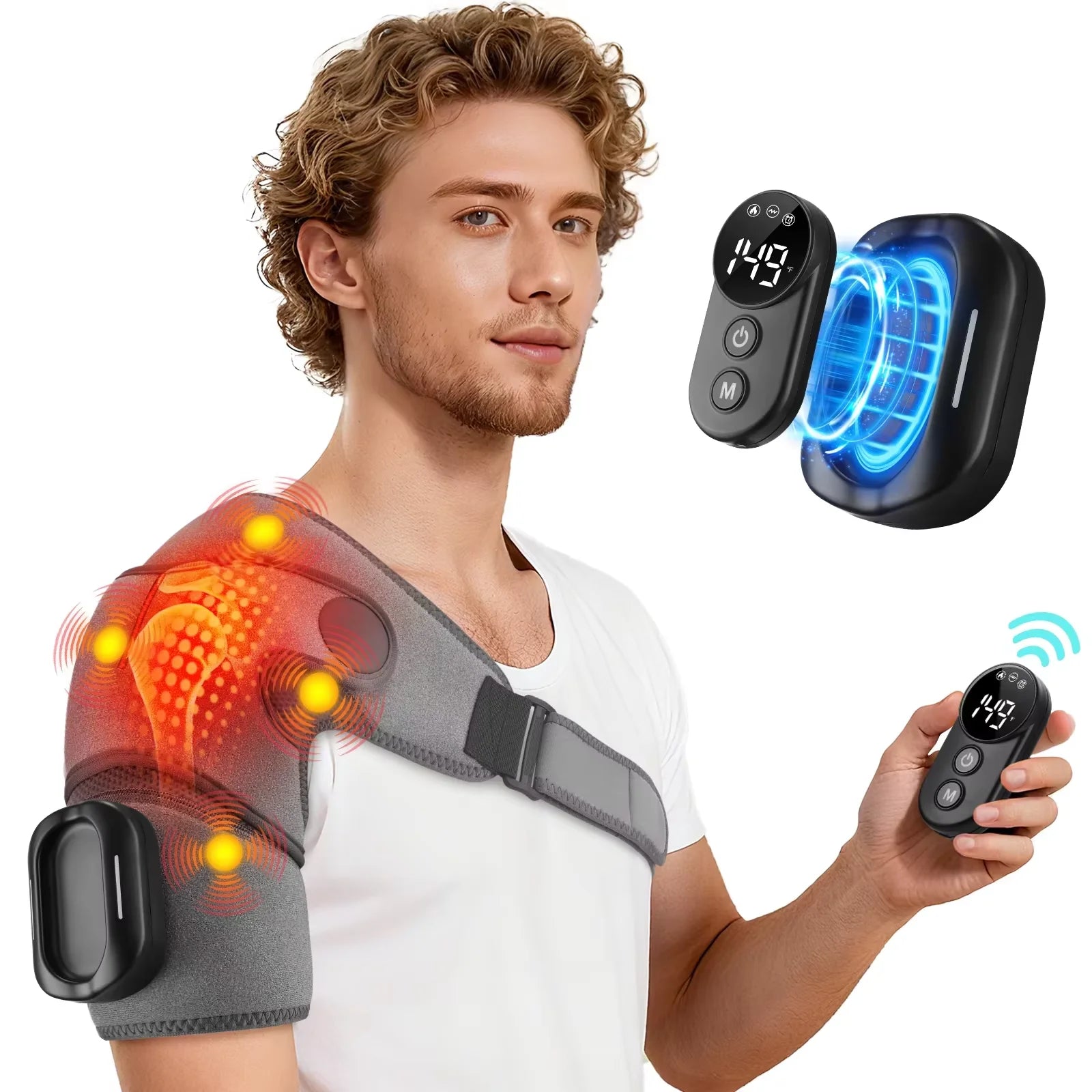 Cordless Electric Heated Shoulder Brace Hot Compress, Vibration Massage, Thermal Shoulder Pad Massager Muscle Joint Relax