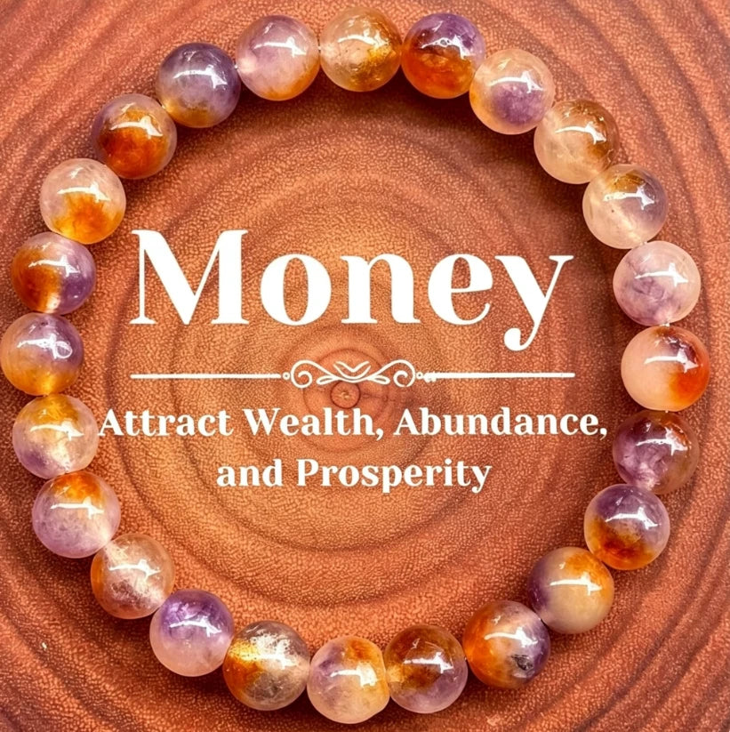Natural Cacoxenite Auralite 23 Round Bead Bracelet Attract Wealth Prosperity Healing Crystal Elastic Wrist Jewelry