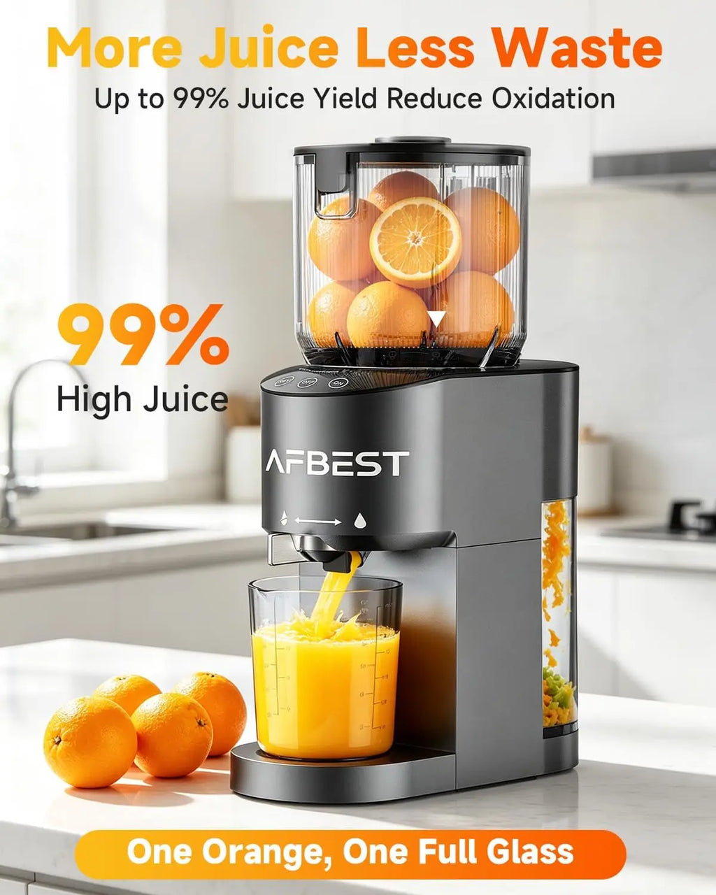 AFBEST 5.8" Extra-Large Chute 2-in-1 Cold Press Juicer – Whole Fruit & Vegetable Masticating Extractor with 100oz Capacity, Nut Milk Function, Easy-Clean Design, Premium Gray