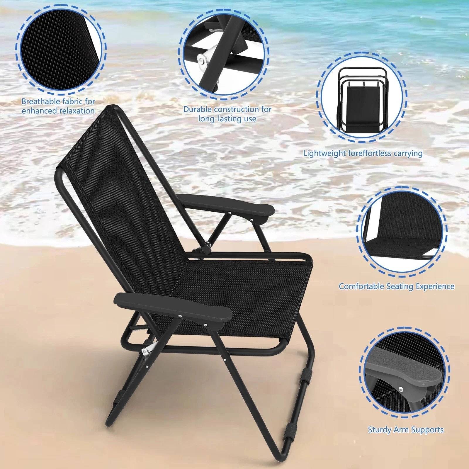 Heavy Duty Folding Beach Chair Portable Camping Lawn Chairs for Picnic Travel